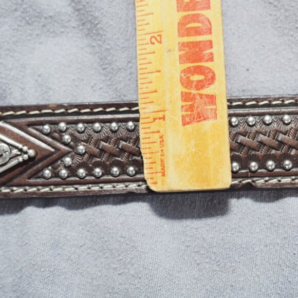 Ariat Belt Womens 24 Brown Leather Tooled Studded Diamond Concho Western Snap - Picture 11 of 13